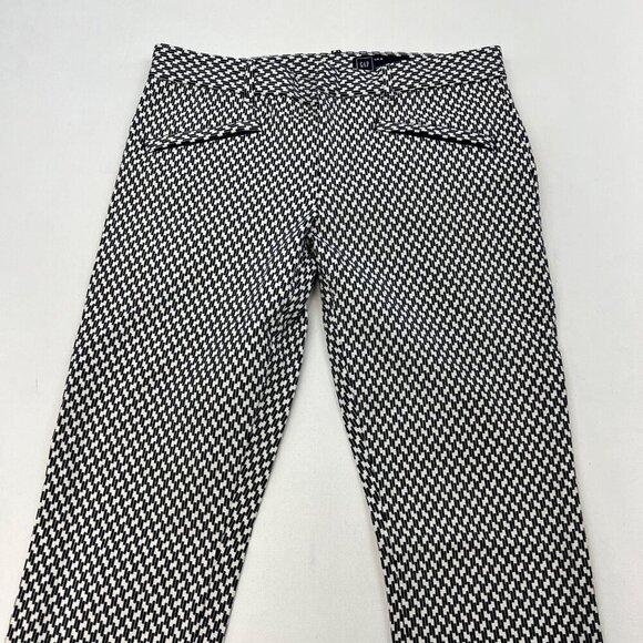Gap Cropped Geometric Print Dress Pants Navy/Cream Zip Pockets Size 4R - Picture 2 of 9